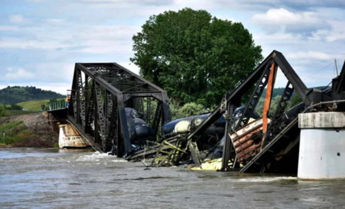 24th of June 2023 Montana bridge collapses causing train carrying toxic materials to fall into the Yellowstone river.